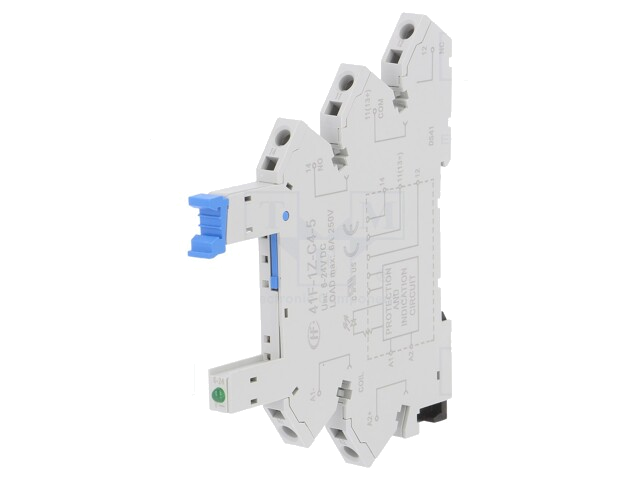 Socket; PIN: 5; 6A; 250VAC; op DIN-rail; veerklemmen; Serie: HF41F Socket; PIN: 5; 6A; 250VAC; op DIN-rail; veerklemmen; Serie: HF41F